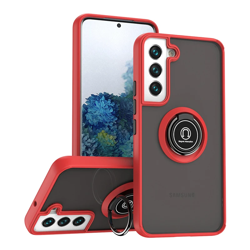 

Multi-function Shockproof Phone Case For Samsung Galaxy S22 PLUS ULTRA Matte 360° Rotating Ring Bracket Magnetic Anti-fall Cover