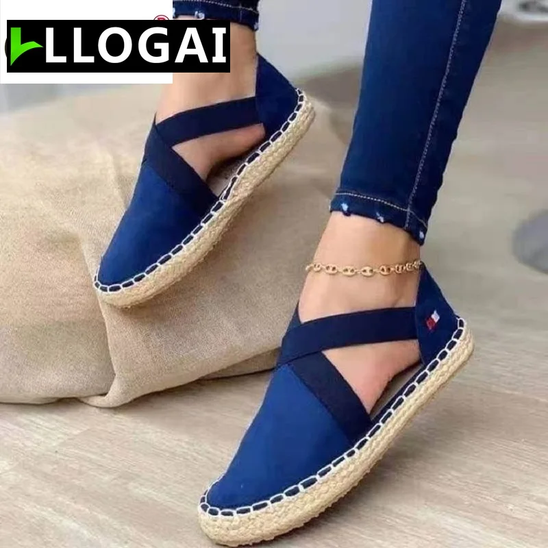 

Espadrilles Hemp rope Casual Sandals Women Flats Summer Striped Platform Sandals Wedges Women Cross Women's Slip on Sandalias