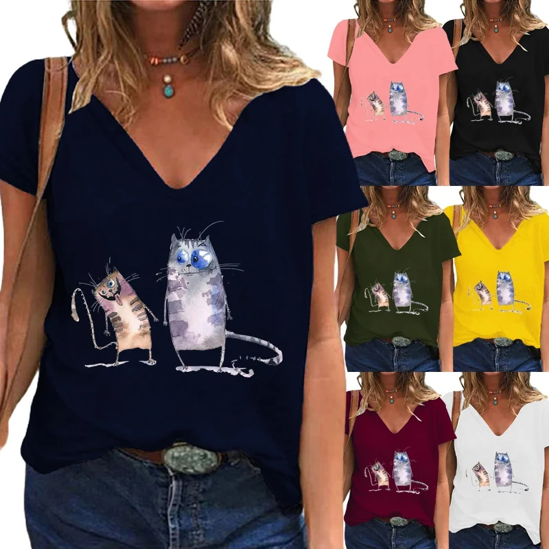 

Women Clothing Elegantshirt Summer T-shirts Short Sleeves Pullover Top Graphic Tee Loose Shirt Casual Top Fashion Printing