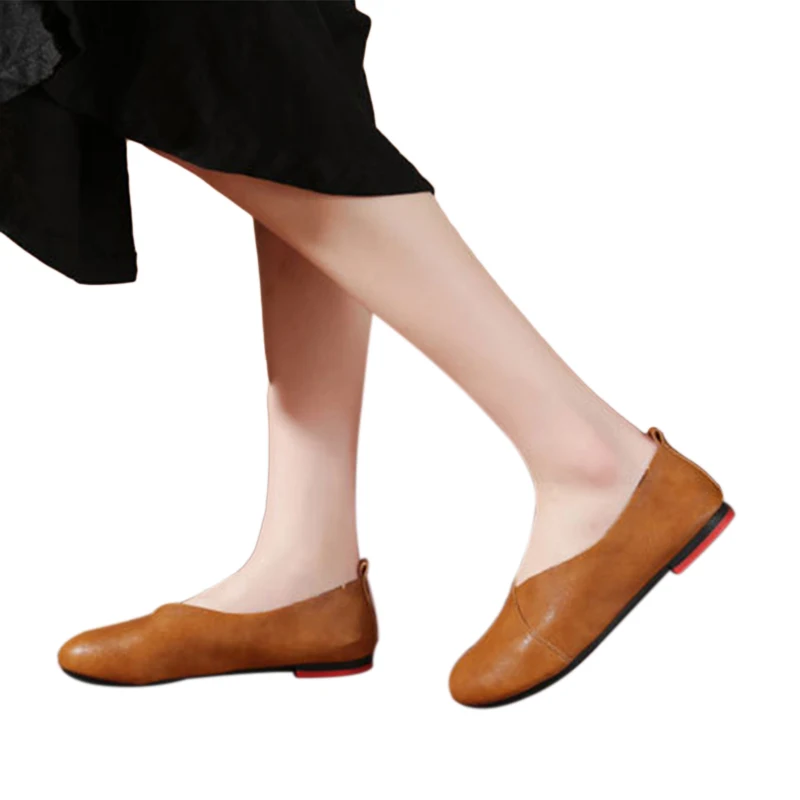 

Genuine Leather Flat Shoes Woman Hand-sewn Leather Loafers Cowhide Flexible Spring Casual Shoes Women Flats For Women