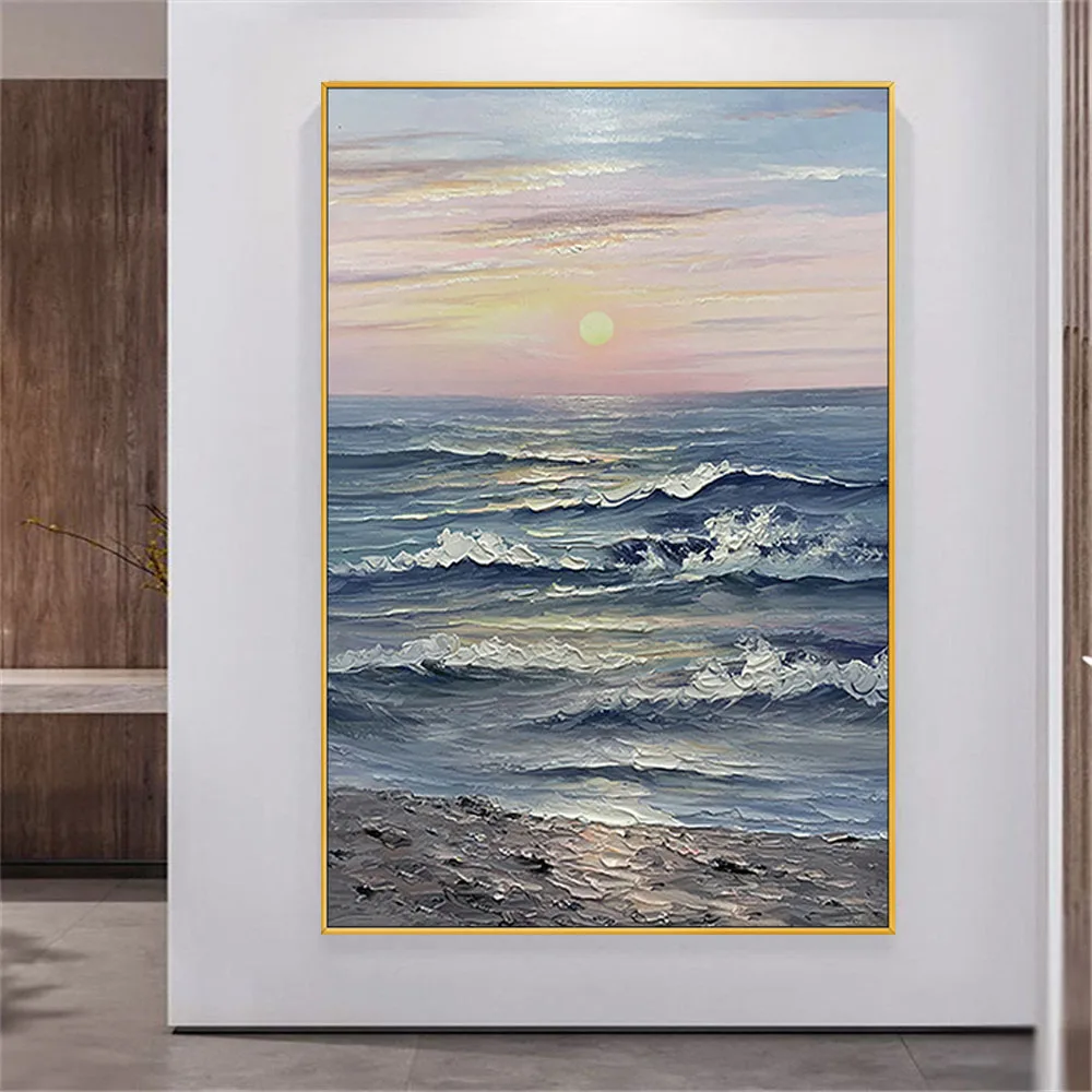 

Nordic 100% hand-painted oil painting home decor paintings abstract seascape sunrise sea horizon thick texture canvas painting