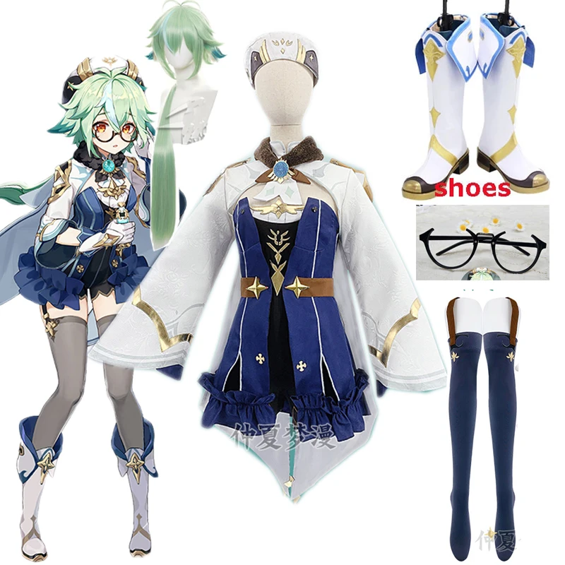 

Game Genshin Impact Harmless sweetness SUCROSE Cosplay Costume Cute Dress Top Pants Uniform Shoes Wigs For Women Halloween Party