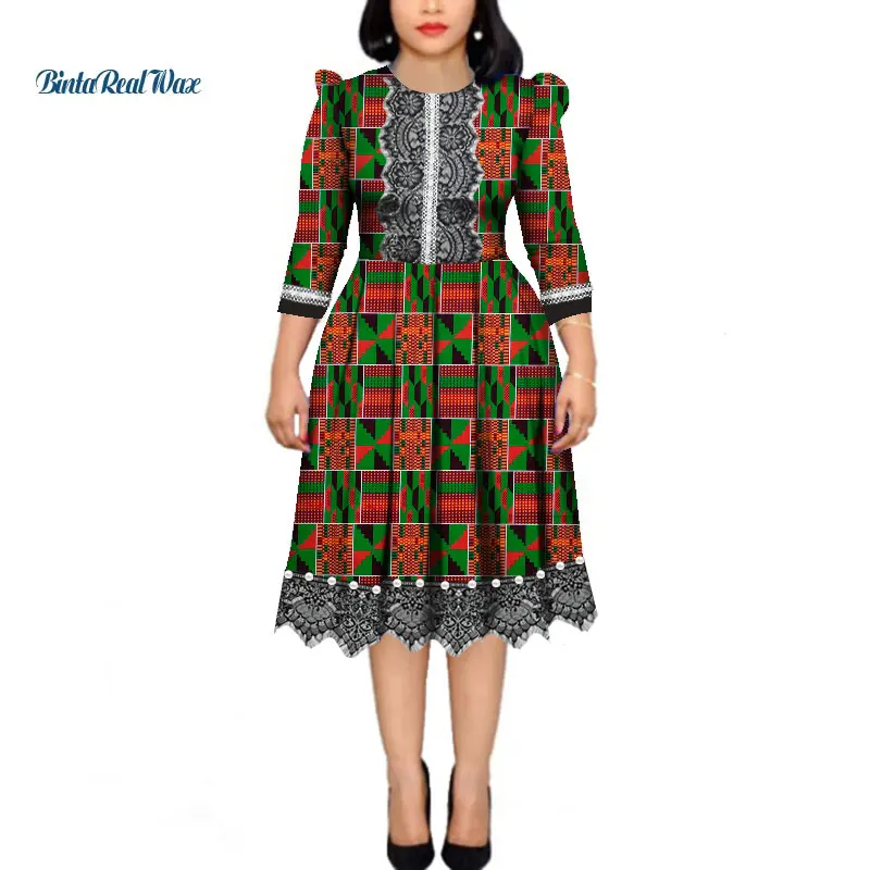 Женское платье в африканском стиле с длинным рукавом и принтом пэчворк модель