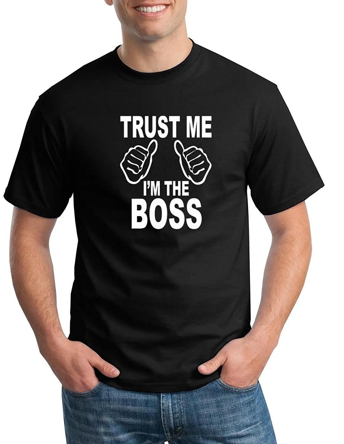 CherryBargains забавная Мужская футболка Trust Me I'm The Boss 100% хлопок черная брендовая