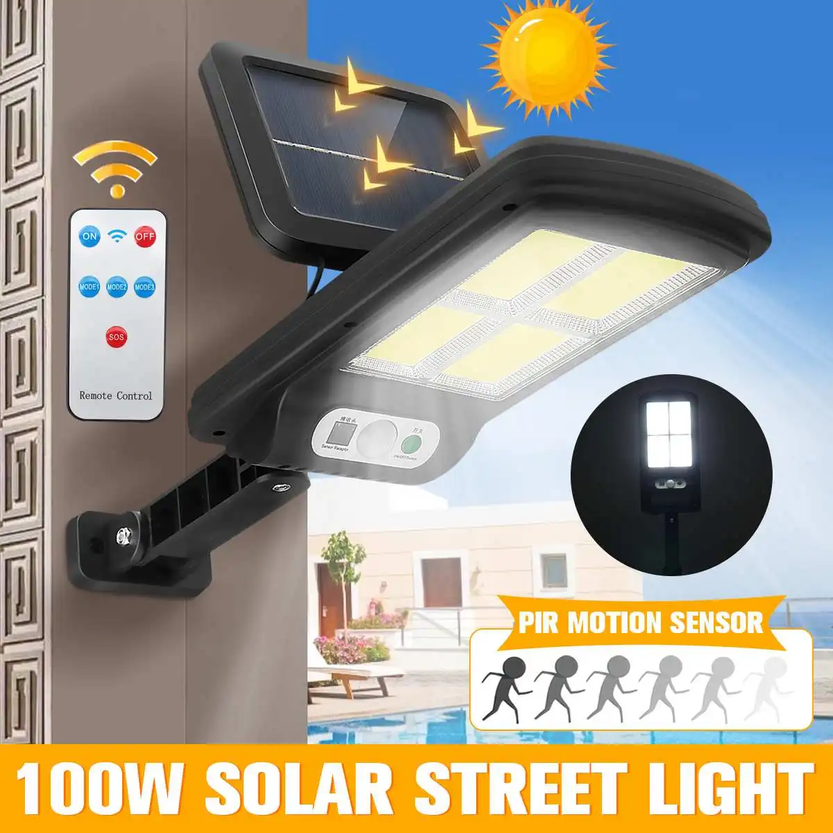 

100W Solar Street Light Led Solar PIR Motion Sensor Light Outdoor Solar Lamp Waterproof Garden Lighting Street Light Wall Lamp