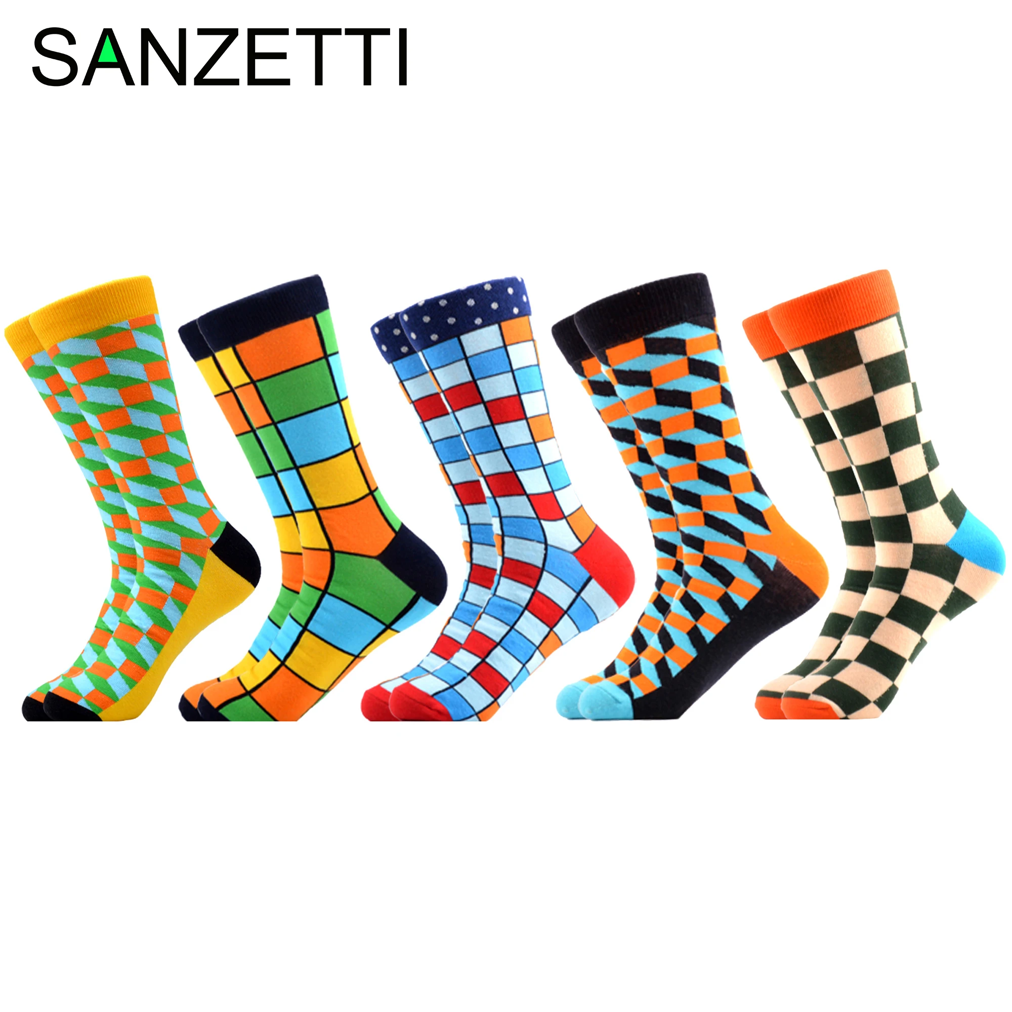 SANZETTI 5 цветов мужские повседневные носки из чесаного хлопка для свадьбы веселые