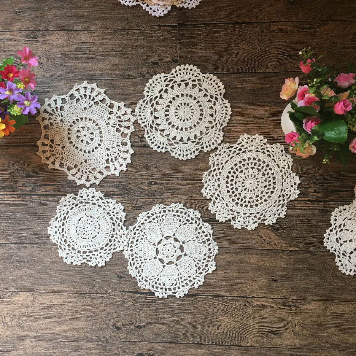 Новинка 10 шт. 100% хлопок ручная работа вязание крючком чашки коврик Coaster винтажные