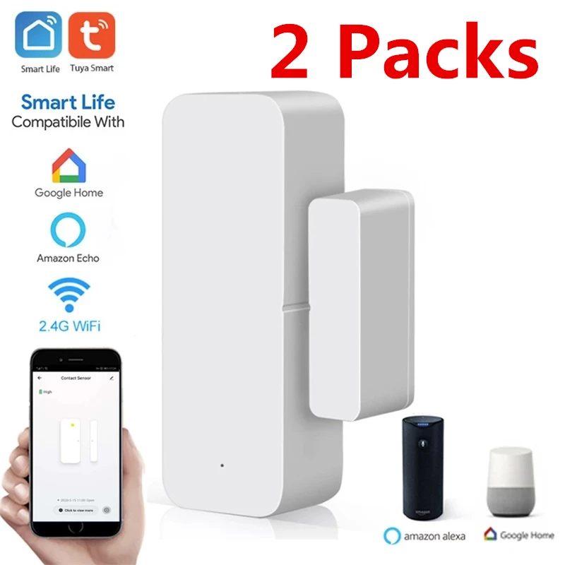 2 упаковки Tuya Smart WiFi датчик для двери дверь открытой/закрытый детекторы Wi Fi