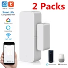 2 упаковки Tuya Smart WiFi датчик для двери дверь открытойзакрытый детекторы Wi-Fi сигнализации дома Совместимость с Alexa Google Home приложение Tuya