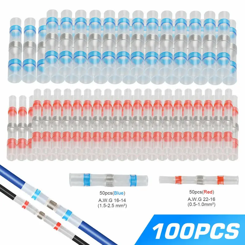 100 шт. электрические соединители для проводов набор припоя термоусадочные