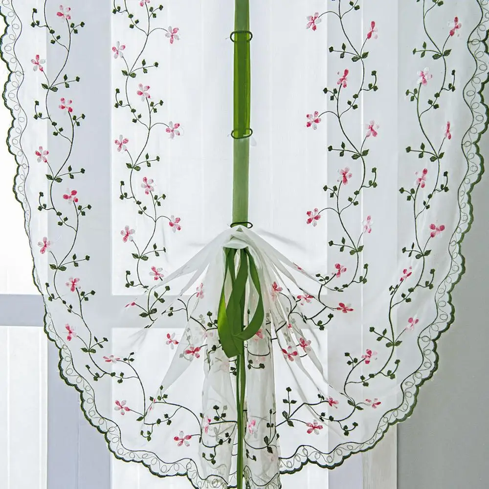

Floral Tulle for Windows Sheer Curtains for Living Room Kitchen Embroidered Roman Curtains Tulle Drapes Pastoral Japanese Style
