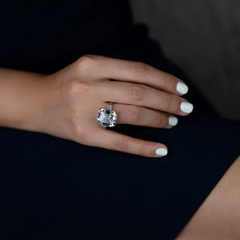 

Jazaz Vintage 925 Sterling Silver Created Moissanite Gemstone Engagement Couple Ring Wedding Anniversary Bride Band Party B0717