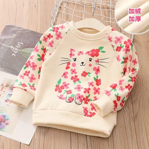 Свитшот для маленьких кошек, новинка весны 2021, детская одежда, детская милая симпатичная одежда, детский плотный бархатный пуловер для маленьких девочек, топы