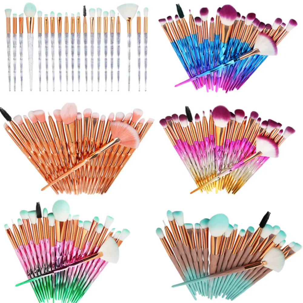 

20pcs Makeup Brushes Set Makeup Tool Cosmetic Tool Transparent Handle for (Gradient Silver)