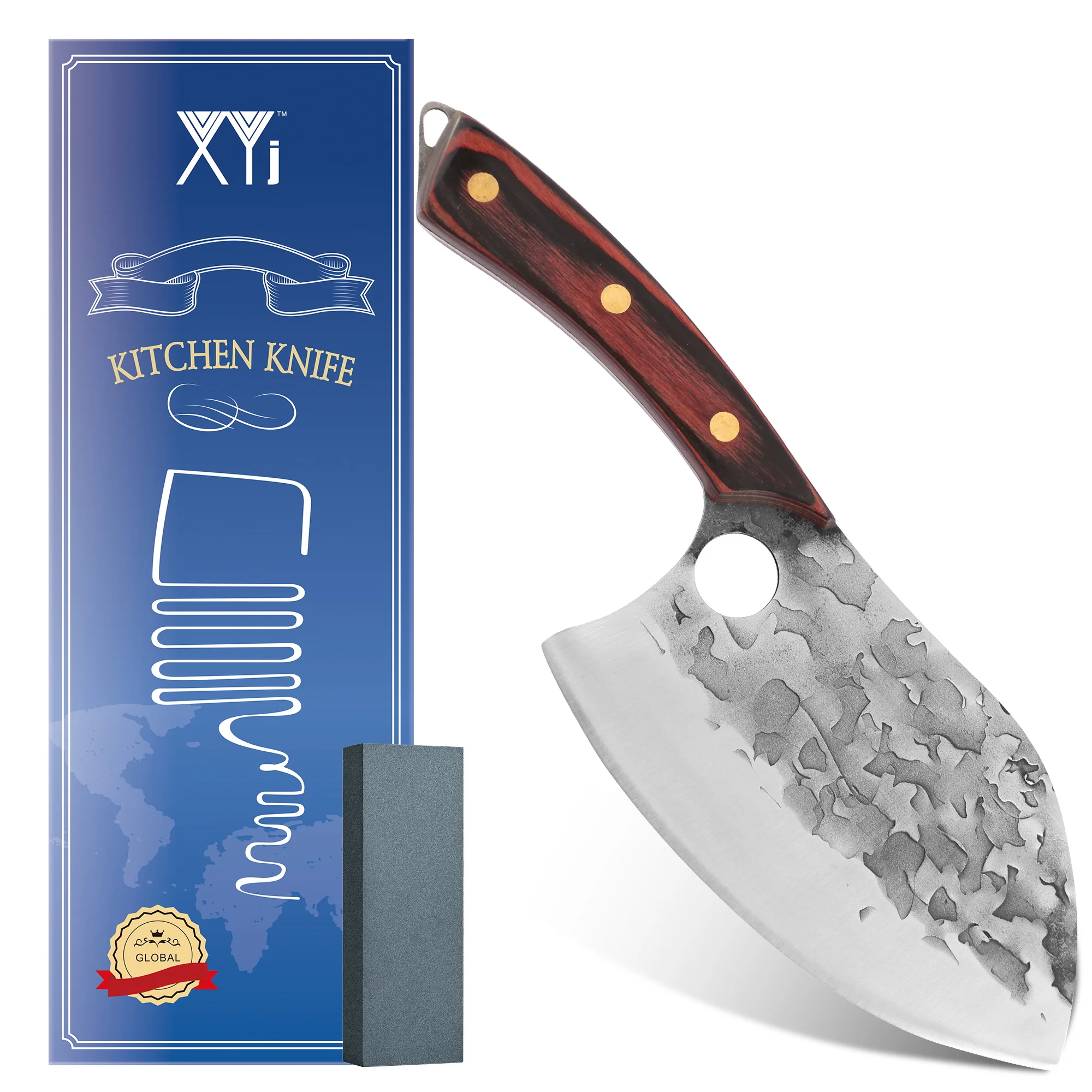 

XYj Full Tang 7-дюймовый кухонный нож мясника, ножи из нержавеющей стали для мясника, убоя, инструмент для овощей, мяса, рыбы, лезвие из моющего камн...