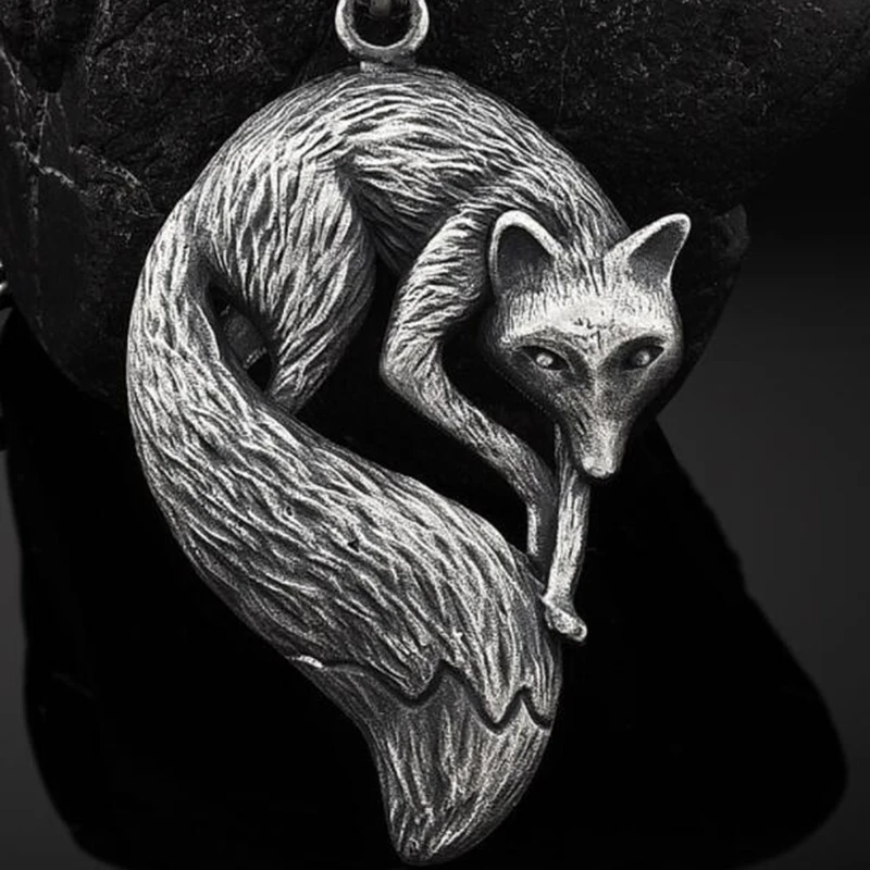 

Zodiac Jewelry on the neck hip-hop vintage silver fox charms pendant necklaces for women animal image Men's chain necklace
