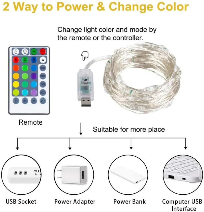 Remote Control Fairy Light String 16 Colors USB 5m 10m 20m Christmas Wreath Outdoor Lights for Party Decoration | Освещение