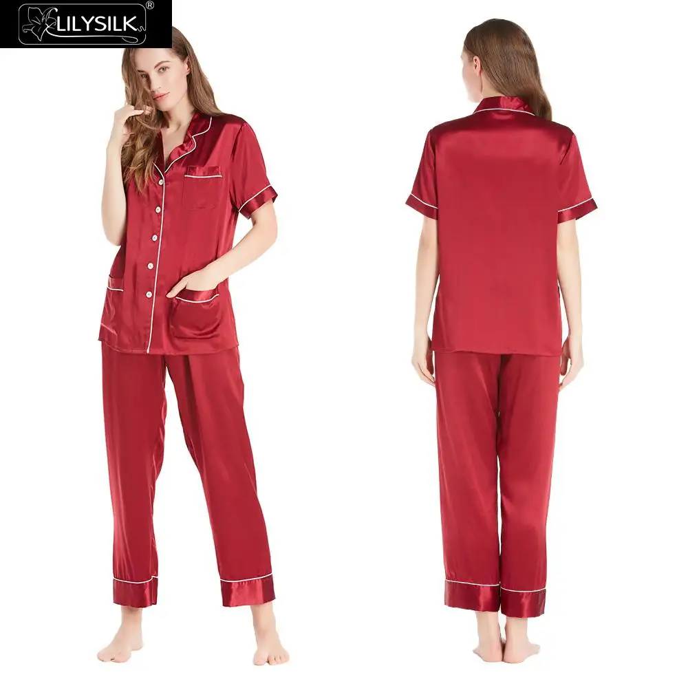 Lilysilk Пижама женская шелковая белье костюм комплект 22 Momme отделкой с коротким рукавом