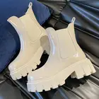 Ботильоны женские из лакированной кожи, мотоциклетная обувь на толстой подошве, в стиле панк, бежевые, черные, с круглым носком, на осень