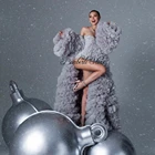 Женский накидка из тюля, серого цвета, длинная многоярусная куртка с пышными оборками, на лето, 2021