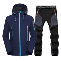 autumn winter mens waterproof hiking suits softshell windbreaker jacket fleece pants 2pcs outdoor trekking camp set climbing
