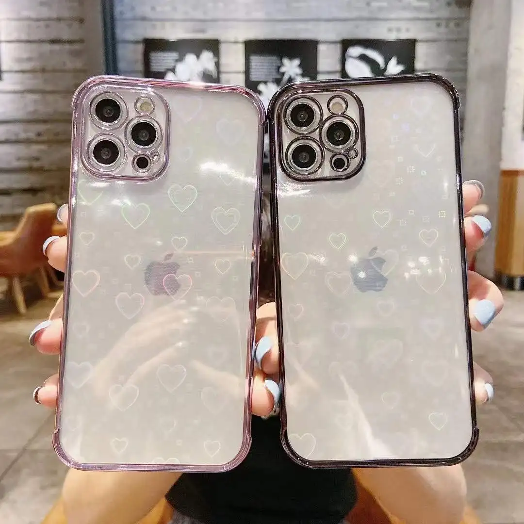 

2022 JWMOVE Transparent plating three-section love laser Phone Case For iPhone 7-13 mini Pro Max XS X XR 7 8 6 6S plus SE