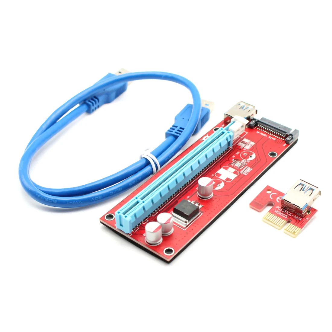 

PCIE Express PCI-E Graphic Extender Riser Card 1X to 16X Red Board Adapter with USB 3.0 Cable for Bitcoin BTC Mining ETH LTC