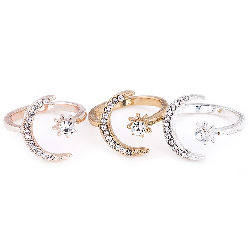 Модное открытое регулируемое циркониевое кольцо со звездой и луной модное