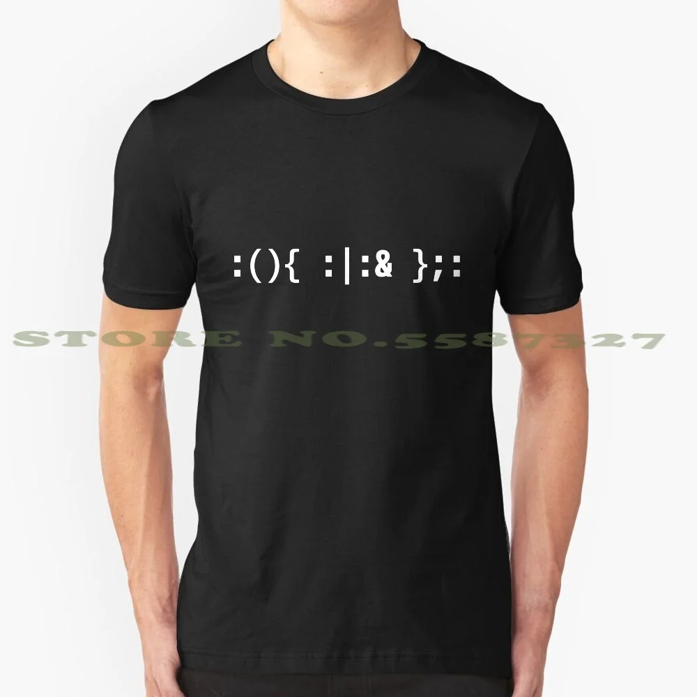 Fork Bomb - Sysadmin Bash Command White Text Graphic Custom Funny Hot Sale Tshirt Cli Coder Computer Line | Мужская одежда