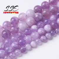 wholesale natural amethysts crystal quartz beads purple angelite stone round beads for jewelry making diy bracelets 6 8 10mm 15