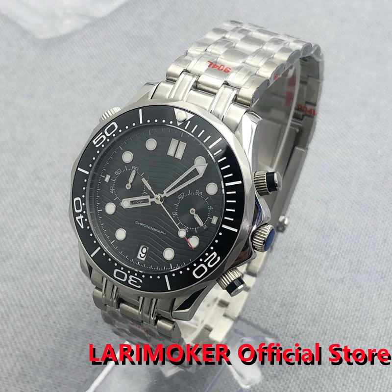

LARIMOKER 2022 модный спортивный стиль 41 мм кварцевые мужские часы черный циферблат Дата хронограф функция 24 часа браслет из нержавеющей стали