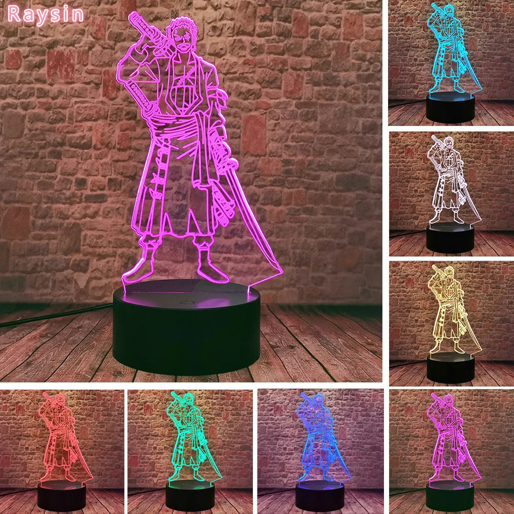 

One Piece Night Light Luffy Sanji Zoro Nami Ace Joe Boat Logo 3D LED Illusion Table Optical Action Figure Desk Bedside Lamp Toys
