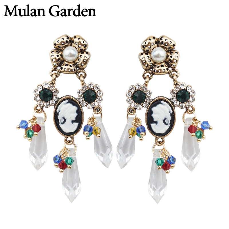 

M&G Pearl Zirconia Gothic Earrings Women Green Glass Big Statement Dangle Earrings Vintage Jewelry Steel Needle Accessories 2019