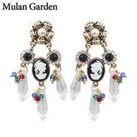 mg pearl zirconia gothic earrings women green glass big statement dangle earrings vintage jewelry steel needle accessories 2019