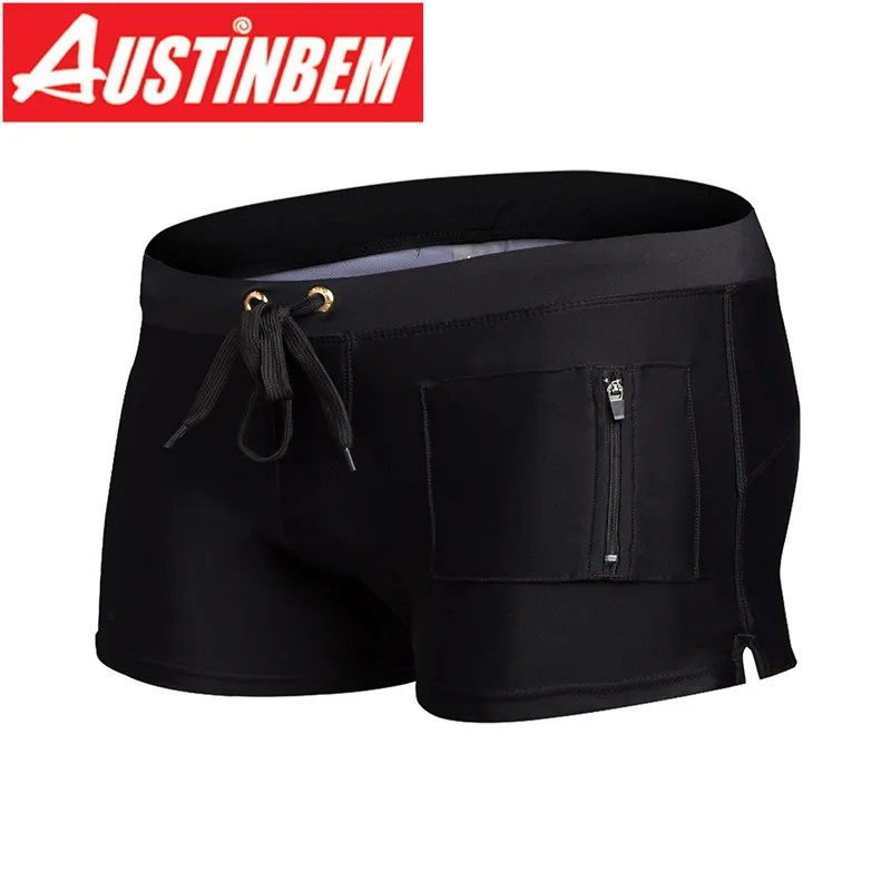 Купальные костюмы AUSTINBEM для пляжа, мужские купальные шорты для мальчиков, шорты с карманами на молнии, De Bain Homme, плавки для купания