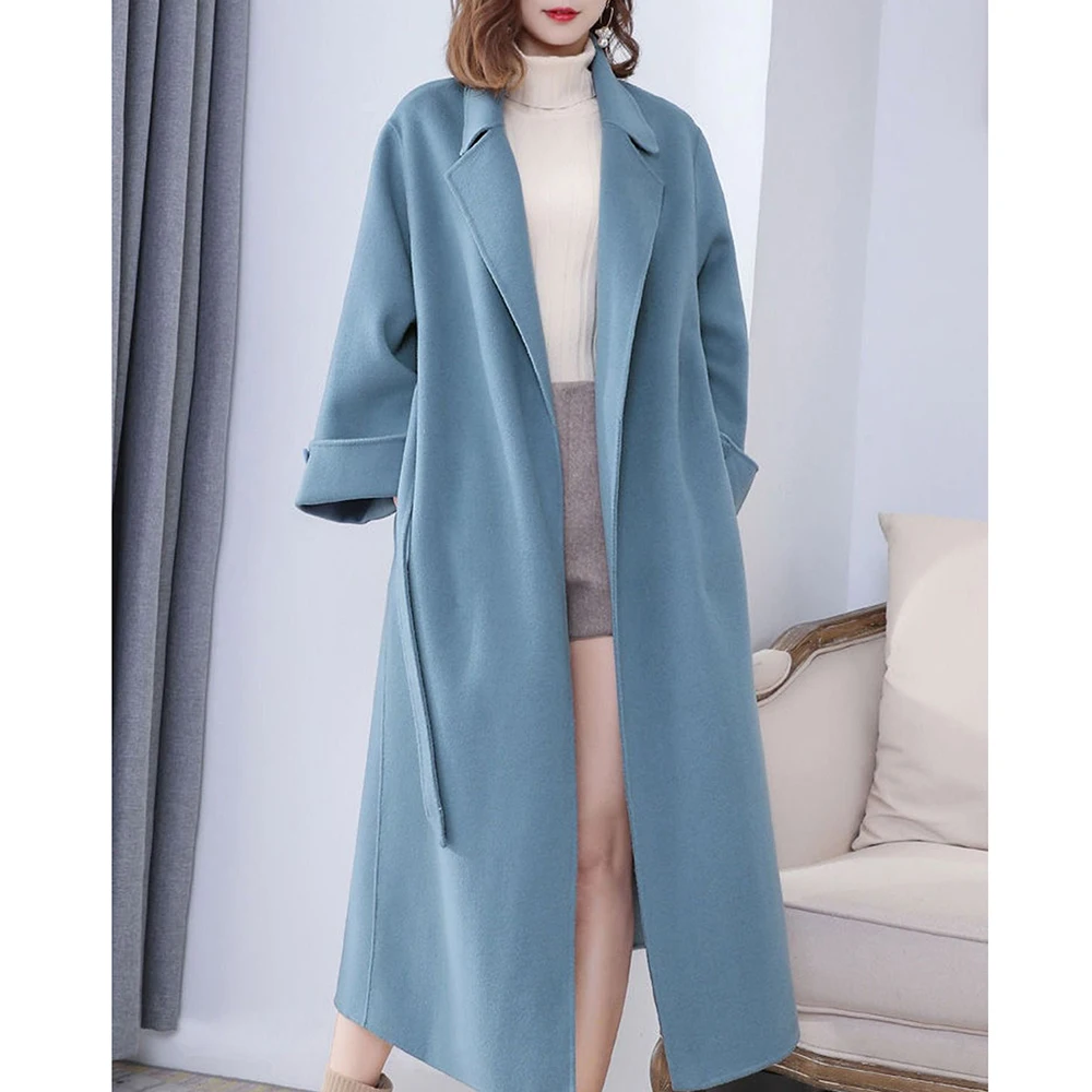 Зимняя шерстяная накидка цвет: голубой черный однотонная свободная X длинное