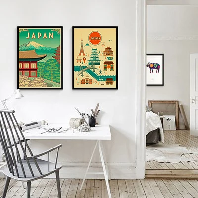 

Visit Japan Tokyo Travel Posters Art Paintings Vintage Wall Pictures Kraft Paper Print Wall Stickers Home Room Decoration Gift