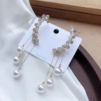 high sense temperament diamond inlaid pearl tassel earbone clip earrings one piece personalized design sense earrings female