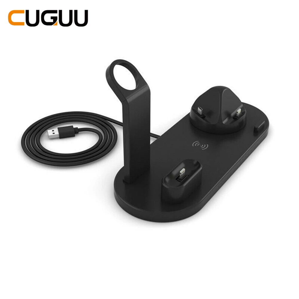 Black 10 Вт Qi Беспроводное зарядное устройство док-станция 4 в 1 для Iphone Airpods Micro usb type C подставка Быстрая зарядка 3,0 Для Apple Watch зарядное устройство - Тип штекера: Black