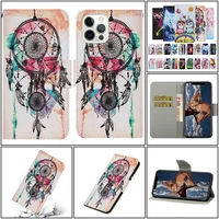 fashion painted flip wallet leather phone case for iphone 13 12 11 pro xs max x xr se 8 7 6 6s plus magnetic bracket cover bags