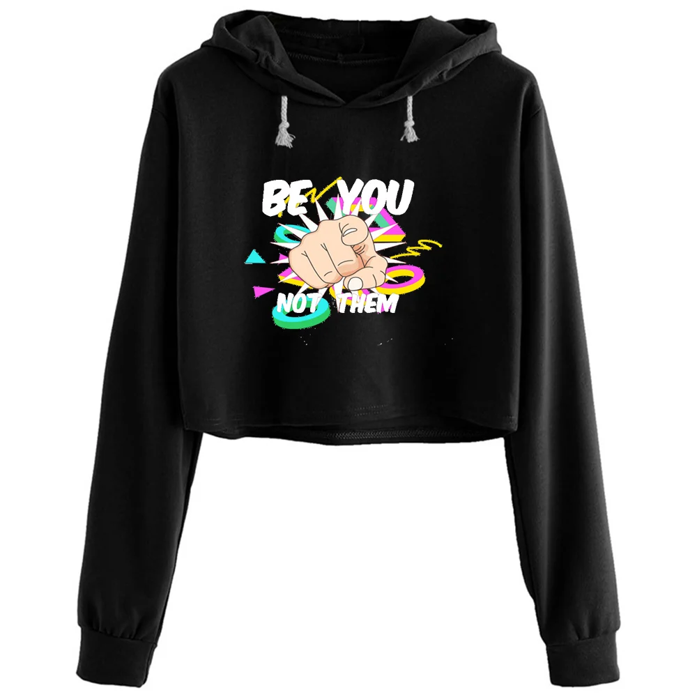 

B You Not Them Crop Hoodies Women Aesthetic Kpop Korean Y2k Pullover For Girls