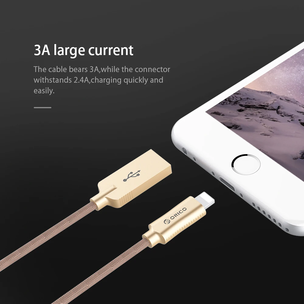 ORICO USB-A-Lighting 8 PIN USB кабель для iPhone iPad iPod 2.4A USB2.0 кабель для зарядки и синхронизации данных для устройств Apple 1 метр цинк