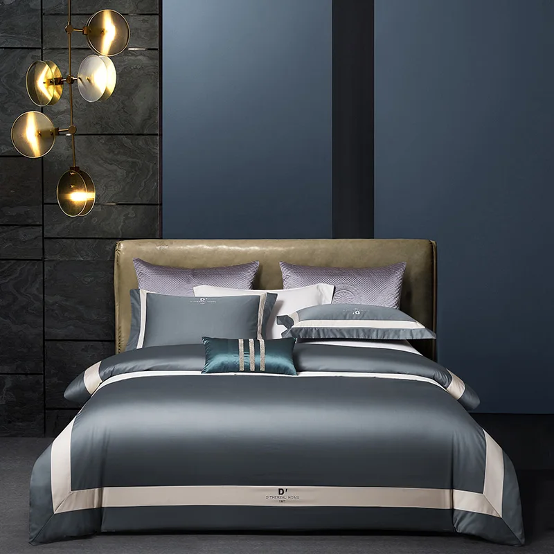 

Luxury Grey embroidery Cotton Bedding Set Cotton Duvet Cover Bed Linen Fitted Sheet Pillowcases Home textiles