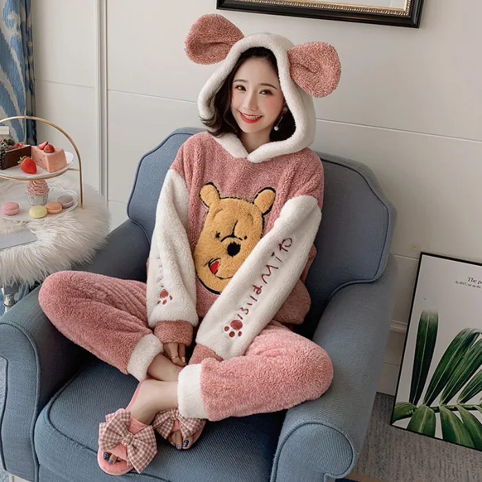 Зимняя утолщенная плюшевая Пижама Yangzi для женщин с милым мультяшным медвежонком