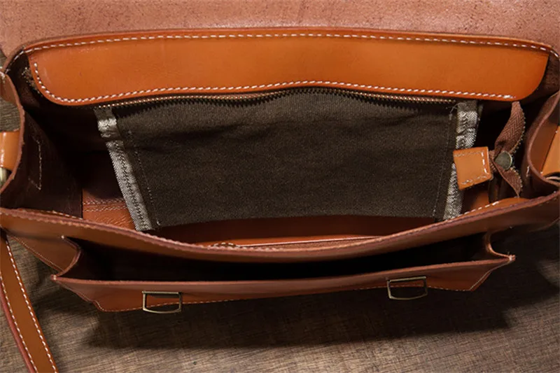 Vintage high quality natural genuine leather men's briefcase casual cowhide handbag business luxury work shoulder messenger bag