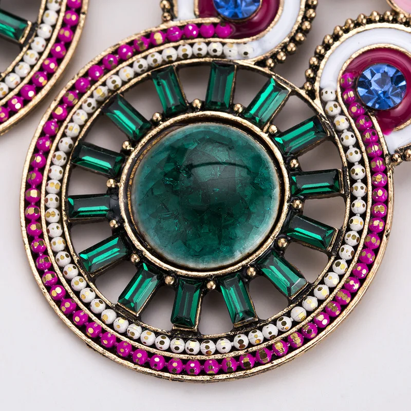 Glitter Rhinestone Alloy Dripping Oil Earrings Colorful Multiple Round Beaded Dangle for Women Vintage Ethnic Jewelry | Украшения и