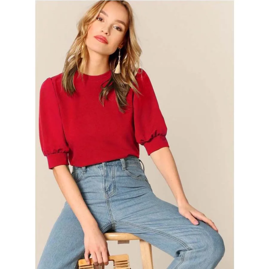 

DIOROBBEN Ladies Casual green Puff Sleeve Solid Top And Blouse Women 2020 Summer Workwear Half Sleeve women blouses
