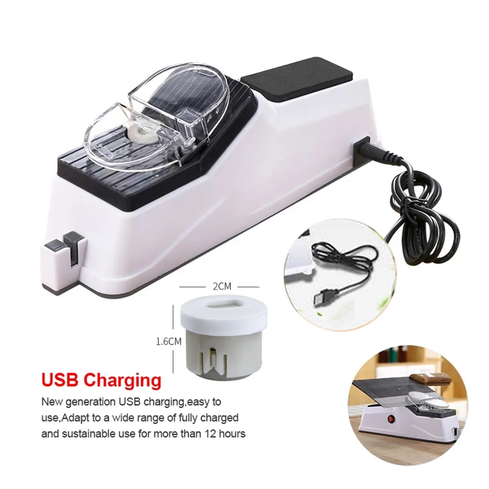 

USB Electric Knife Sharpener Adjustable For Kitchen Knives Tool Knife Scissor Sharpening White medium and fine grinding blade