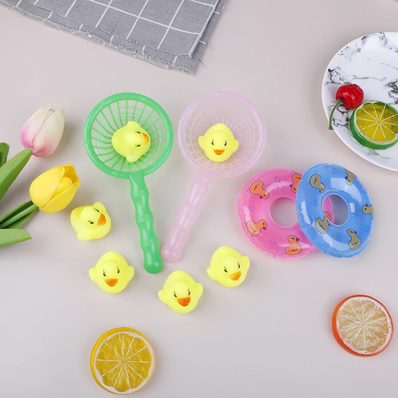 

5 Pcs/Set Mini Baby Children Bath Toys Cute Rubber Duck Fishing Net Shower Games toy