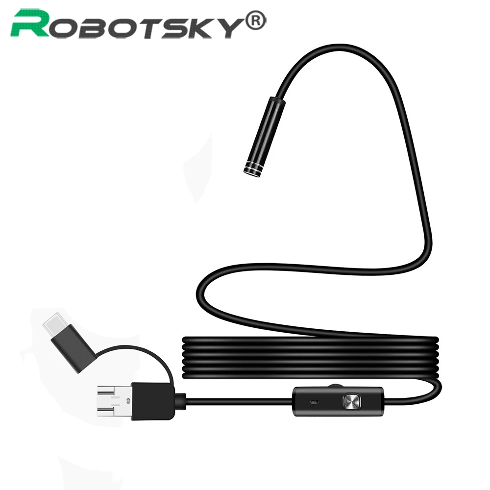Водонепроницаемая камера эндоскоп 3 в 1 7 мм USB Type C 6 светодиодов|Компактные